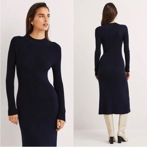 NWT Boden Ribbed High Neck Dress Navy